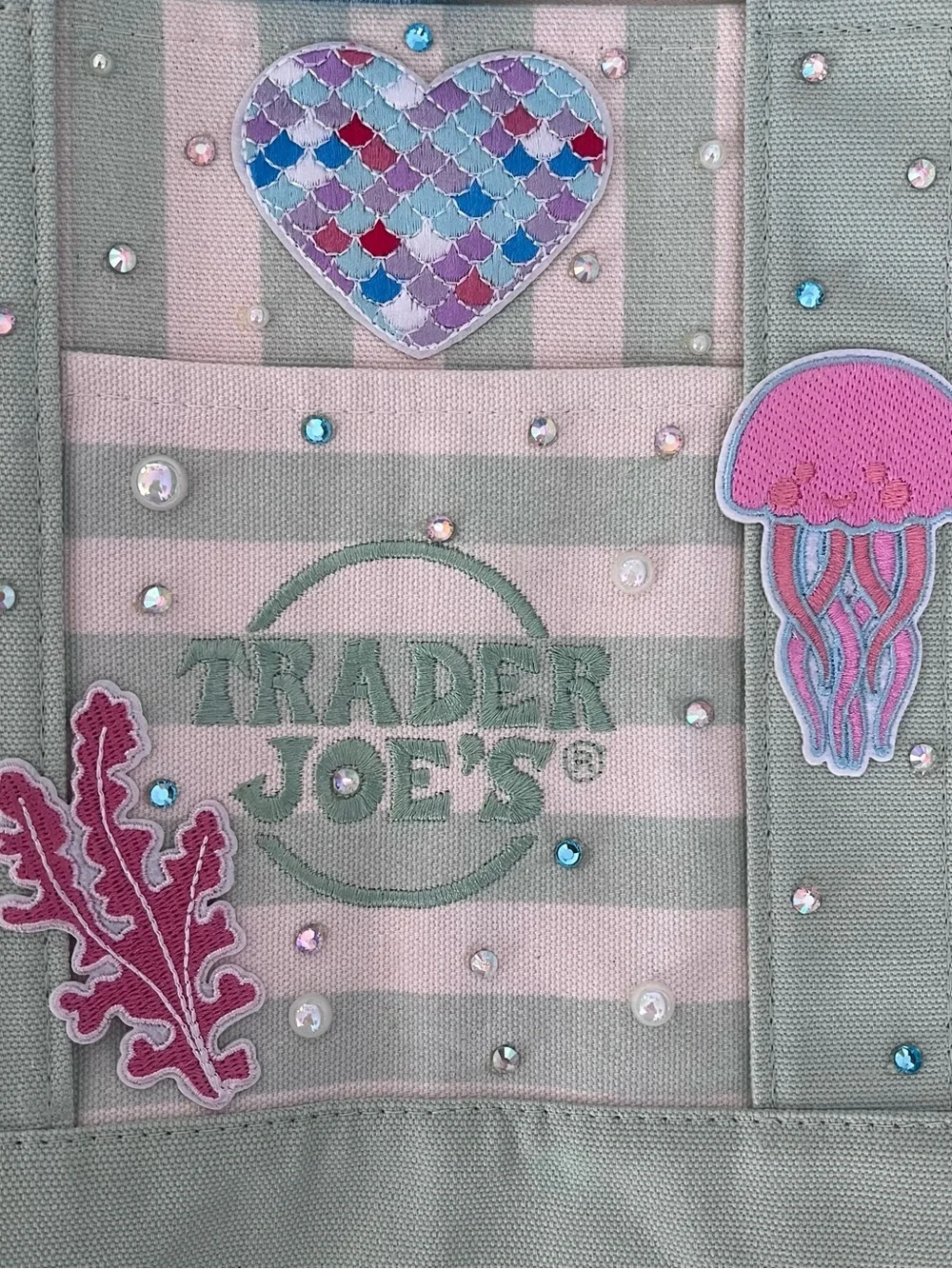 Mermaid Lagoon Paradise Tote Custom Trader Joe’s Striped Mini Canvas Mermaidcore